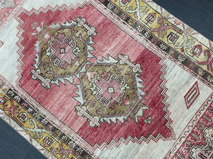 Vintage TURKISH Rug 3.7 x 6.7 Muted Rug Vintage Oushak Wool On Wool Rug Vintage Runner Rug Wool Rug Hand Made Rugs Vintage Turkish Rug