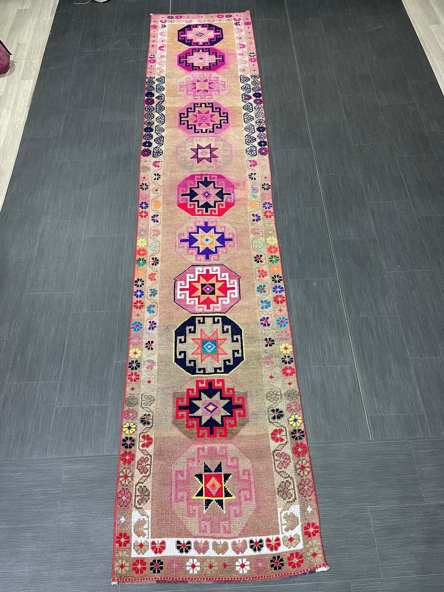 Long Oriental Runner Rug Turkish Runner Rug Vintage Runner Rug 2.7 x 13 Hallway Runner Rug Kitchen Runner Rug Wool Staircase Runner Rug