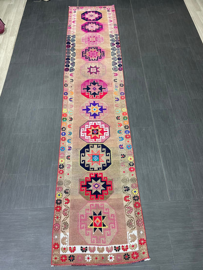 Long Oriental Runner Rug Turkish Runner Rug Vintage Runner Rug 2.7 x 13 Hallway Runner Rug Kitchen Runner Rug Wool Staircase Runner Rug