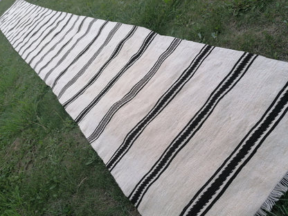 2.5 x 21 Neutral flatweave wool runner rug - stripe kilim runner, long handmade runner,  turkish woven runner rug