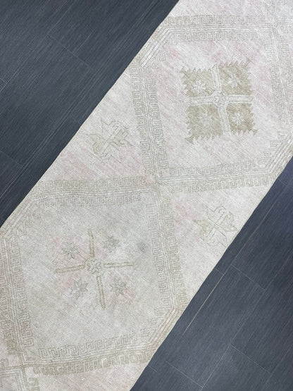 Muted Oushak Runner 2.7 x 13.4 Rug Turkish Runner Rug Vintage Runner Rug Long Hallway Runner Rug Kitchen Runner Rug Wool Runner