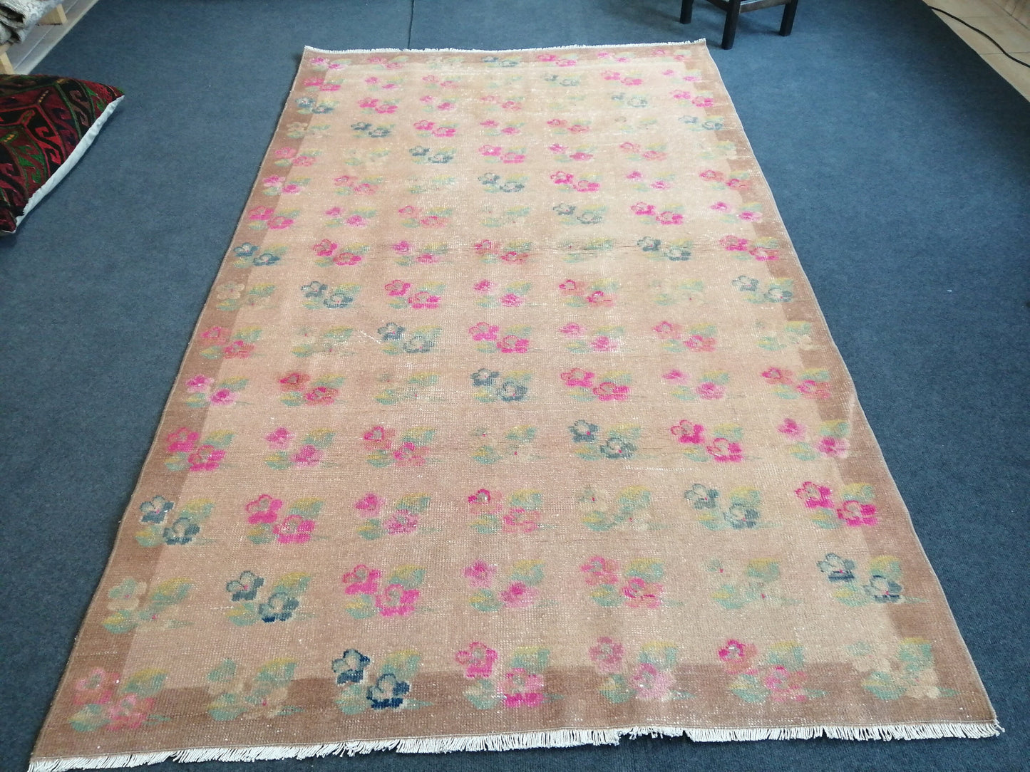 4.8 x 8 Floral OUSHAK RUG TURKISH Muted Rug Vintage Pink Floral Rug Vintage Runner Rug Wool Oushak Rug Hand Made Rugs Vintage Turkish Rug