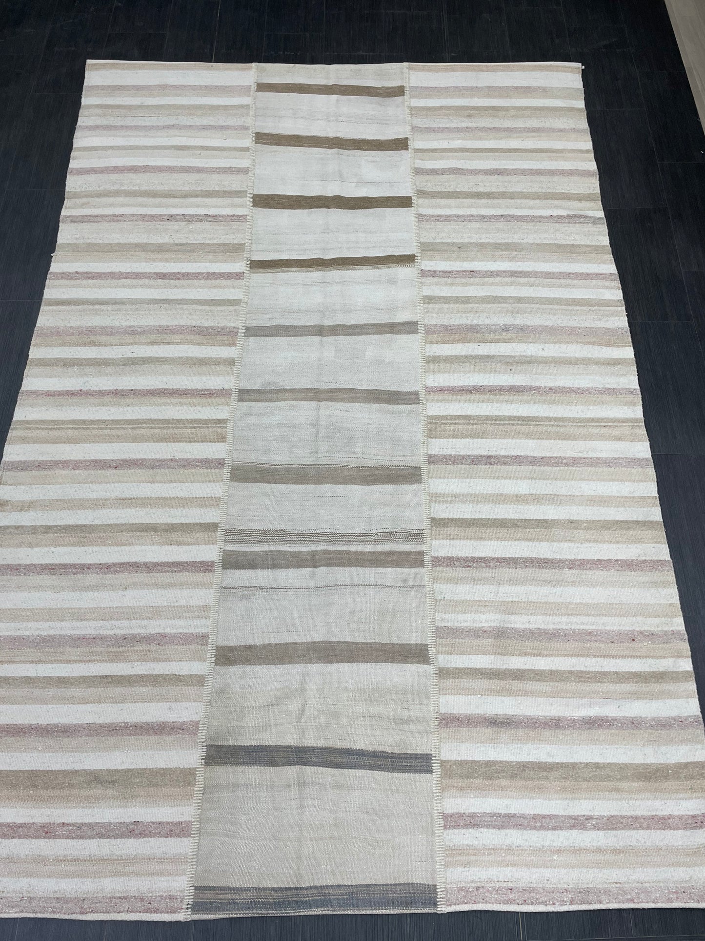 Neutral Vintage Rug 6.4 x 9.7 Stripe Wool Rug Muted Vintage Flat woven Rug Neutral Flatweave Carpet Stripped Rug Handmade Rug Turkish Kilim