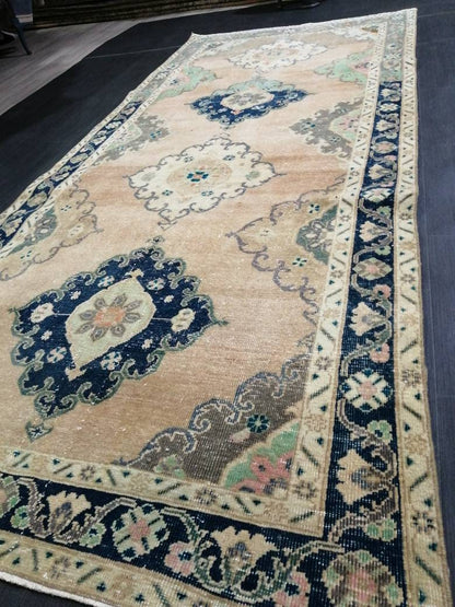Vintage Runner Rug 4.4 x 10.2 Turkish Runner Rug Vintage Hallway Runner Rug Kitchen Runner Rug Wool Runner Rug