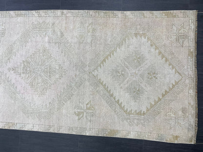 Muted Oushak Runner 3.2 x 12.5 Rug Turkish Runner Rug Vintage Runner Rug Hallway Runner Rug Kitchen Runner Rug Wool Runner Rug