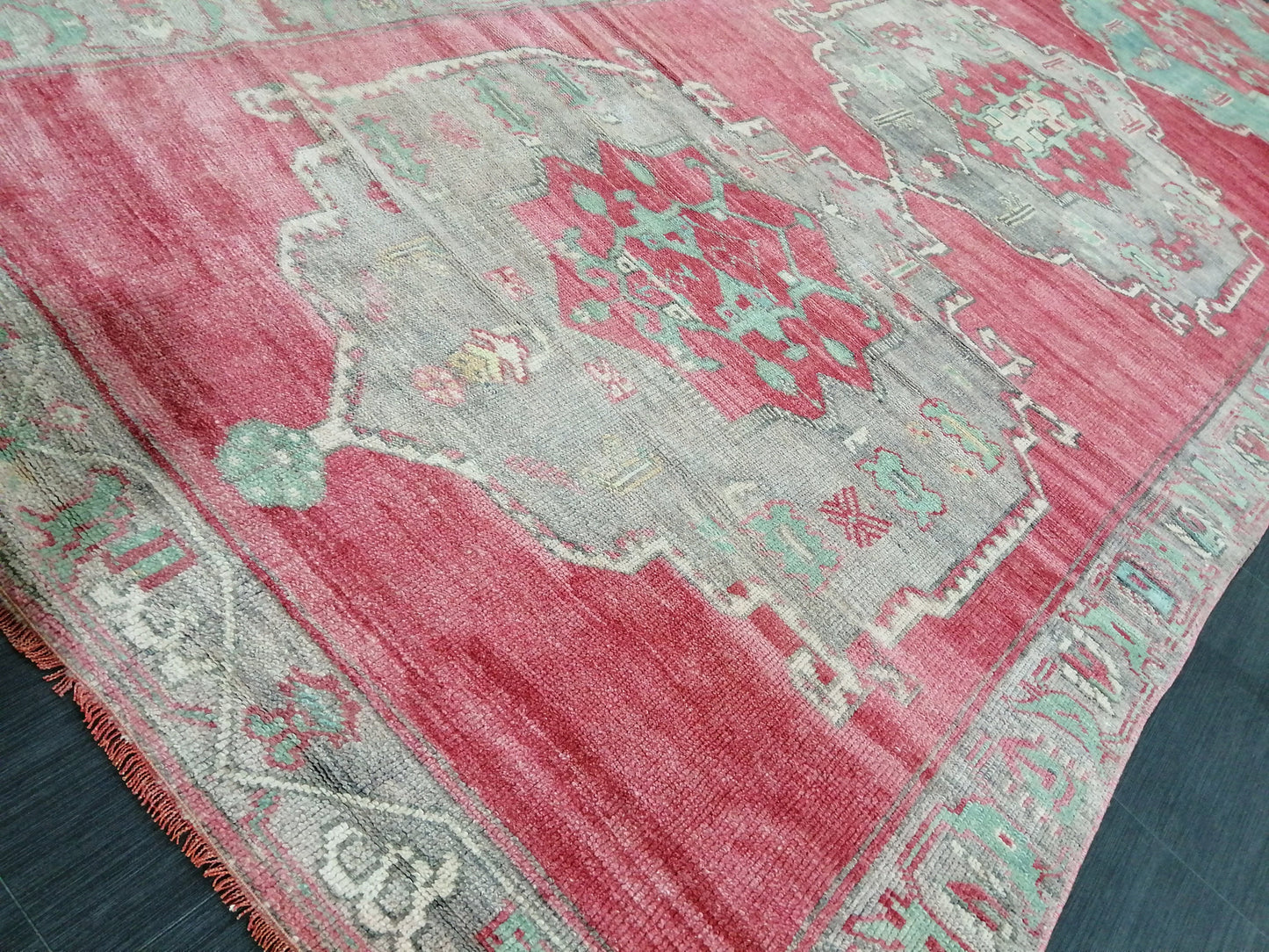 Oushak Runner Rug 12.4 x 4.9 Turkish Runner Rug Muted Vintage Runner Rug Hallway Runner Rug Kitchen Runner Rug Wool Runner Rug