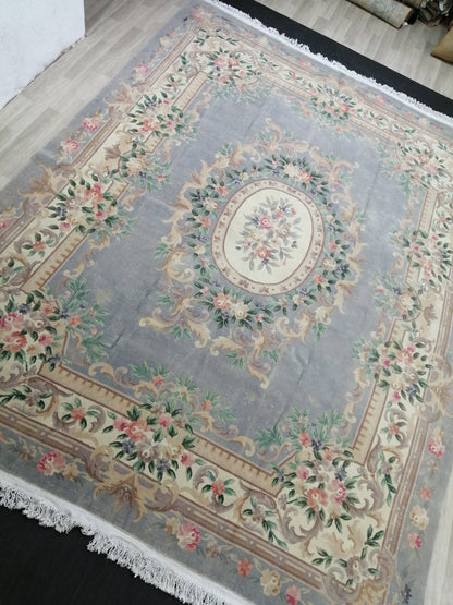 10 x 12.8 Hand Knotted Rug, Vintage  LARGE Rug, Handmade Rug, Floral Rug Rustic Rug Muted Large Rug, Nepal Rug  Fun Wool Rug 10x13 10x12