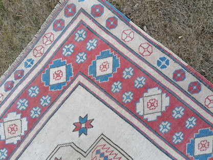 5.2 x 6.9 Turkısh hand knotted rug blue vıntage rug, handmade rug, wool rug