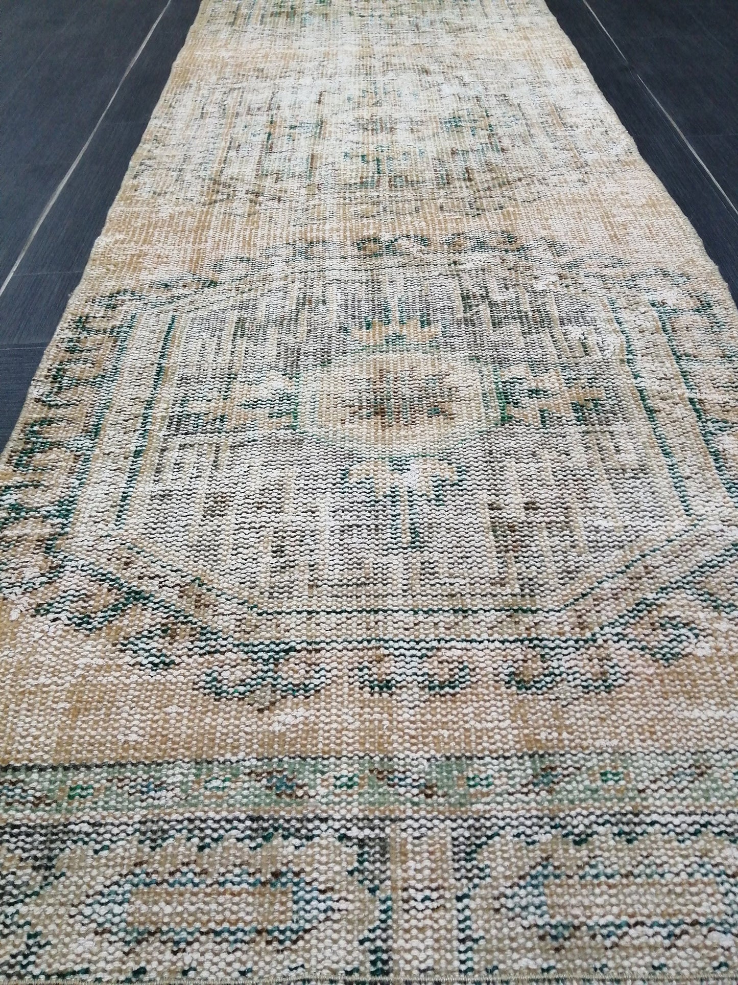 10.8 x 2.6 Muted Oushak Runner Rug Turkish Runner Rug Vintage Runner Rug Hallway Runner Rug Kitchen Runner Rug Wool Runner Rug