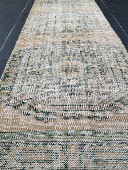 10.8 x 2.6 Muted Oushak Runner Rug Turkish Runner Rug Vintage Runner Rug Hallway Runner Rug Kitchen Runner Rug Wool Runner Rug