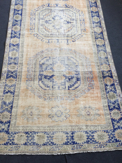 13.3 x 4.6 Oushak Runner Rug Turkish Runner Rug Vintage Runner Rug Hallway Runner Rug Kitchen Runner Rug Wool Runner Rug Wool blue dyes