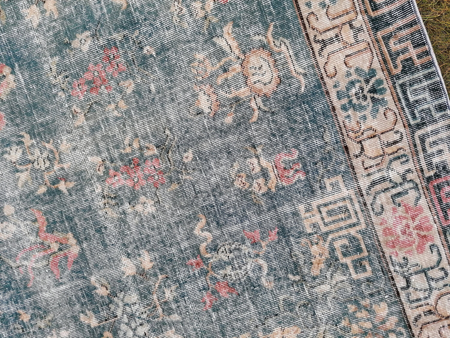 9'4x6'5 large oushak rug, blue distressed turkish rug vintage oushak runner rug vintage runner rug wool oushak vintsge hand made rugs