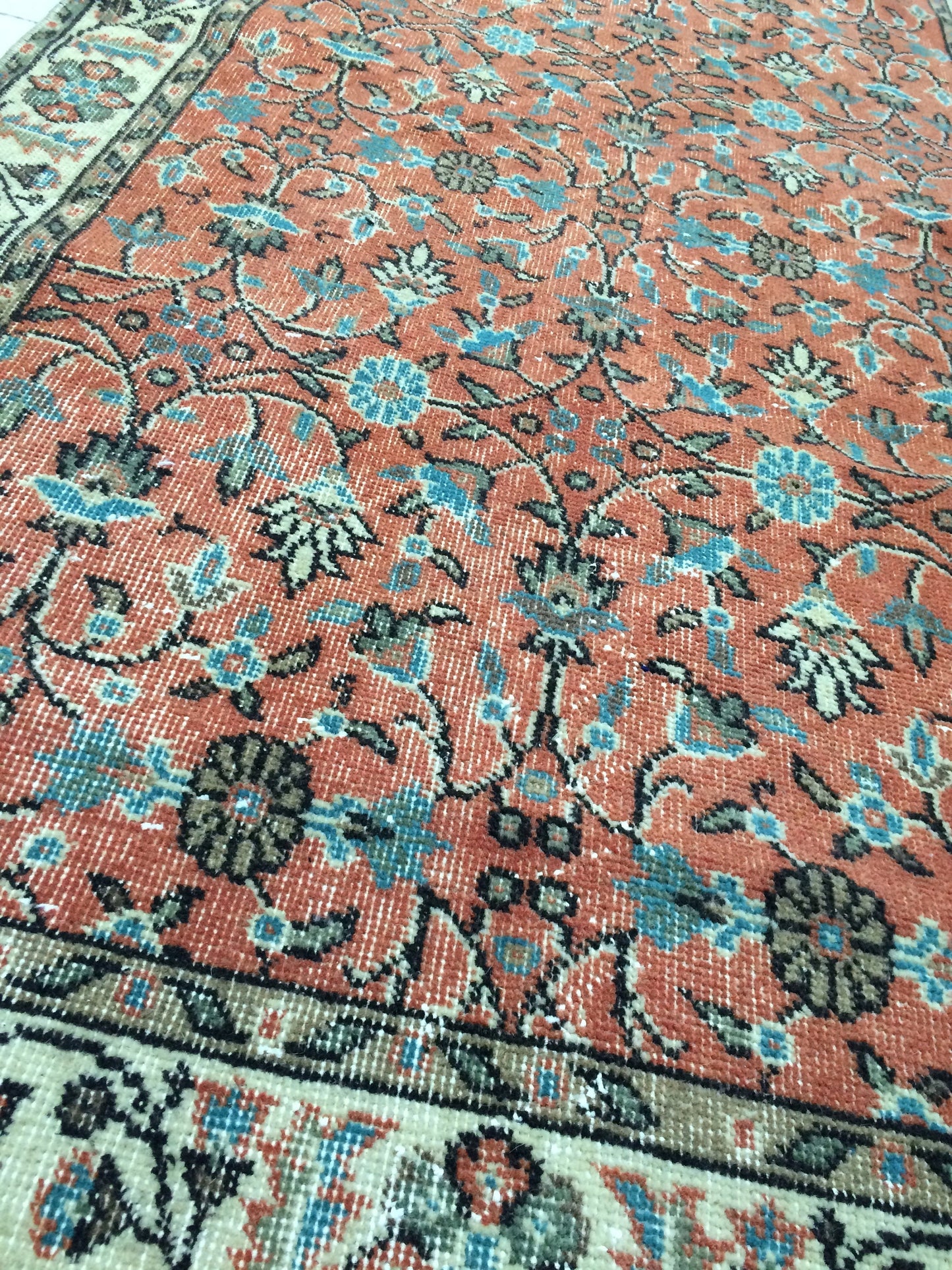 3.5 x 7 Rug Turkish Rug Eclectic Rug Shabby Chic Rug, Rustic Rug,Floral Boho Rug, Rug Runner,  Farmhouse Rug, Vintage Rug, Orange Rug