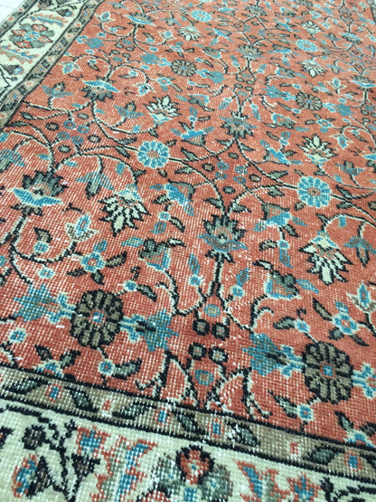 3.5 x 7 Rug Turkish Rug Eclectic Rug Shabby Chic Rug, Rustic Rug,Floral Boho Rug, Rug Runner,  Farmhouse Rug, Vintage Rug, Orange Rug