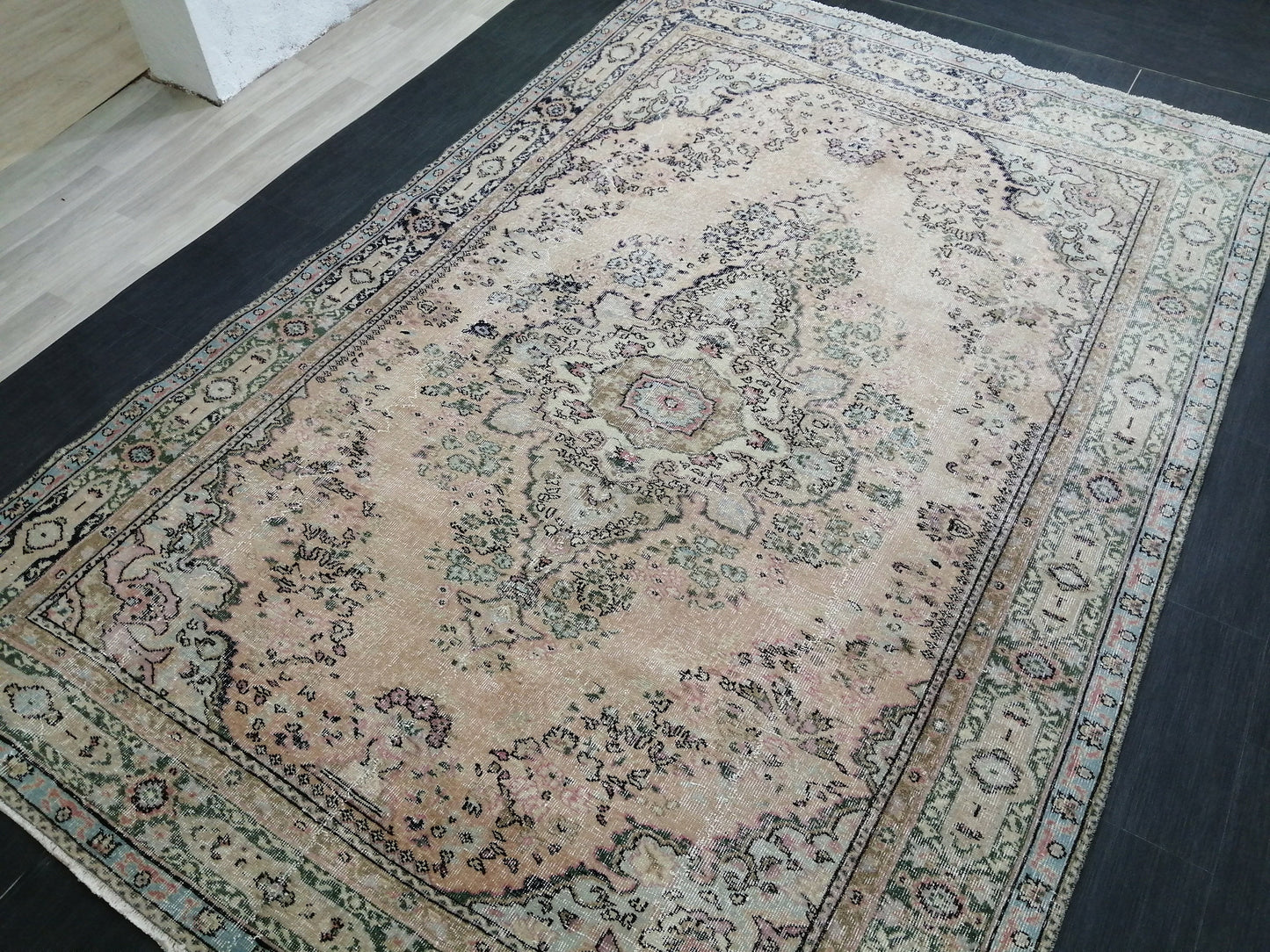 Muted Large OUSHAK RUG 10.3 x 7 TURKISH Oushak Rug Vintage Oushak Runner Rug Vintage Runner Rug 7x10 Cream Oushak Rug Hand Made Rug