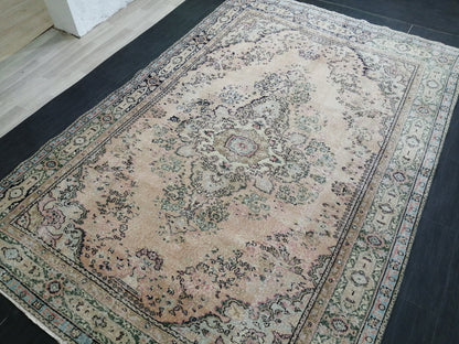 Muted Large OUSHAK RUG 10.3 x 7 TURKISH Oushak Rug Vintage Oushak Runner Rug Vintage Runner Rug 7x10 Cream Oushak Rug Hand Made Rug