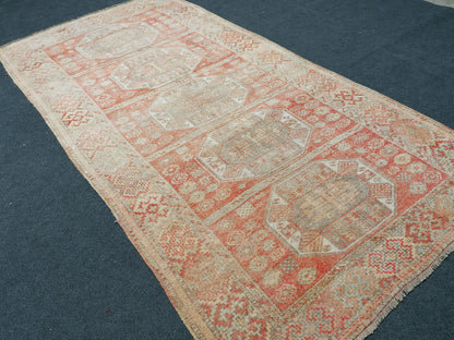 9'x4'4 soft vintage oushak turkish  rug, anatolian old vintage runner rug
