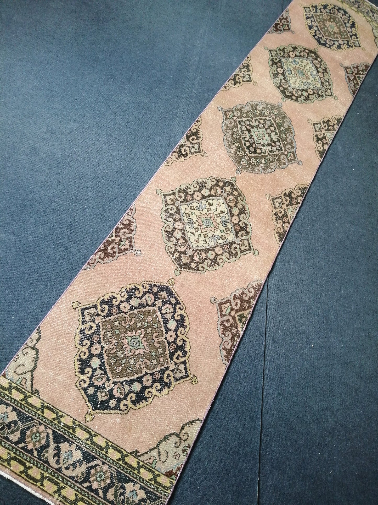 13.4 x 2.6 Vintage Oushak Runner Rug Turkish Runner Rug Vintage Runner Rug Hallway Runner Rug Kitchen Runner Rug Wool Runner Rug Wool Oushak