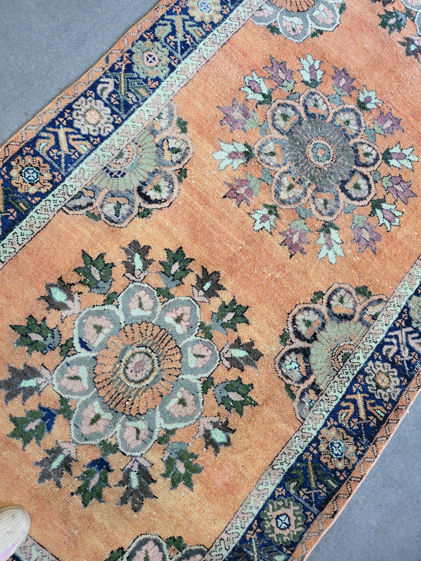 WOOL Oushak Runner Rug, Turkish 4.4 x 12.2 Runner Rug, Vintage Runner Rug, Hallway Runner Rug, Kitchen Runner Rug, Wool Runner Rug