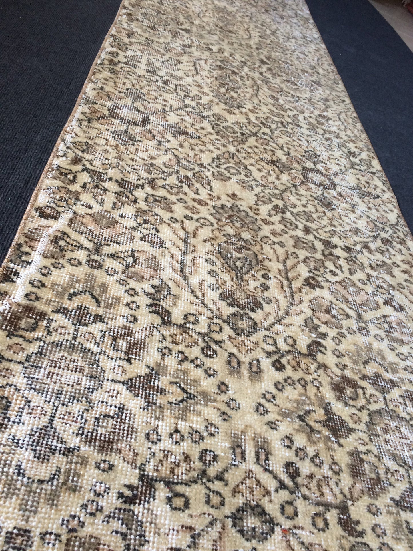 2.4 x 10.8 Oushak Runner Rug, Turkish Runner Rug, Vintage Runner Rug, Hallway Runner Rug, Kitchen Runner Rug,Cream Runner Rug,Neutral Runner