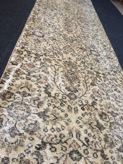 2.4 x 10.8 Oushak Runner Rug, Turkish Runner Rug, Vintage Runner Rug, Hallway Runner Rug, Kitchen Runner Rug,Cream Runner Rug,Neutral Runner