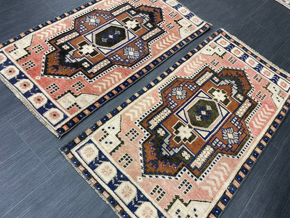 Coordinating Small Rug Turkish Rug Mini Twin Small Area Rug 1.6 x 3 Turkish Pair of Persian Hand Made Rug Matching Oriental Vintage Rug