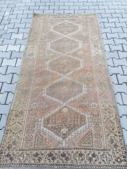 4'2x8'3 oushak wool runner rug, vintage turkish runner, hallway handmade runner, kitchen runner rug