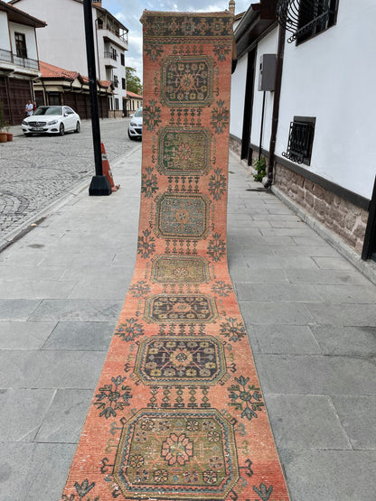 Vintage Hand Knotted 2.5 x 21.6 Extra Long Turkish Runner Very Long Stairs Runner Rug Vintage Runner Rug XL Oriental Runner Staircase Runner