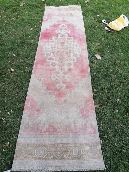 2'11x10'10 turkish runner wool rug, vintage runner rug, vintage oushak rug unique hand made rug kitchen rug bohemian rug