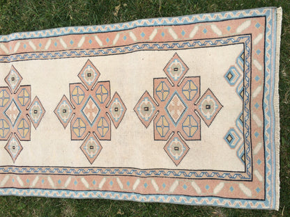 Muted RUNNER Rug, 3x8 Boho RUNNER Rug, Rug Oushak, Oushak Runner Rug, Vintage Turkish Rugs, Oushak Rug, Turkish Oushak Rug,8 x 3 RUNNER Rug