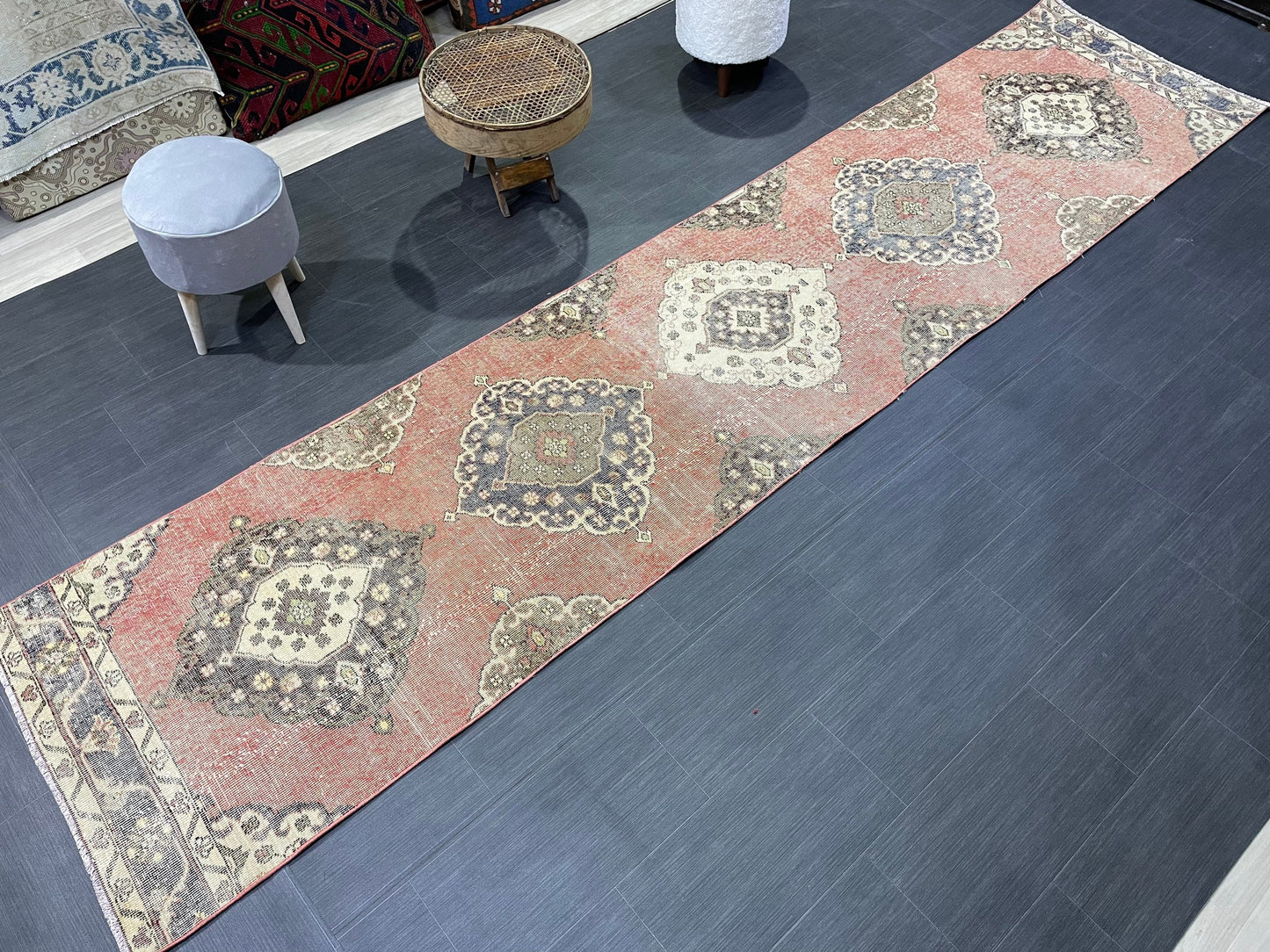 Oushak Runner Rug, Vintage Runner 2.9 x 12.5 Rug, Hallway Runner Rug, Kitchen Runner Rug Wool Runner Rug Wool Oushak Rug