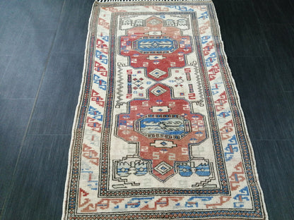 Vintage Rug, Wool rug 4.4 X 2.6 RUG Hand Made Rug, Oushak Rug, Rustic Rug, Bohemian Rug, Rug Runner, Turkish Rug, Farmhouse Rug,