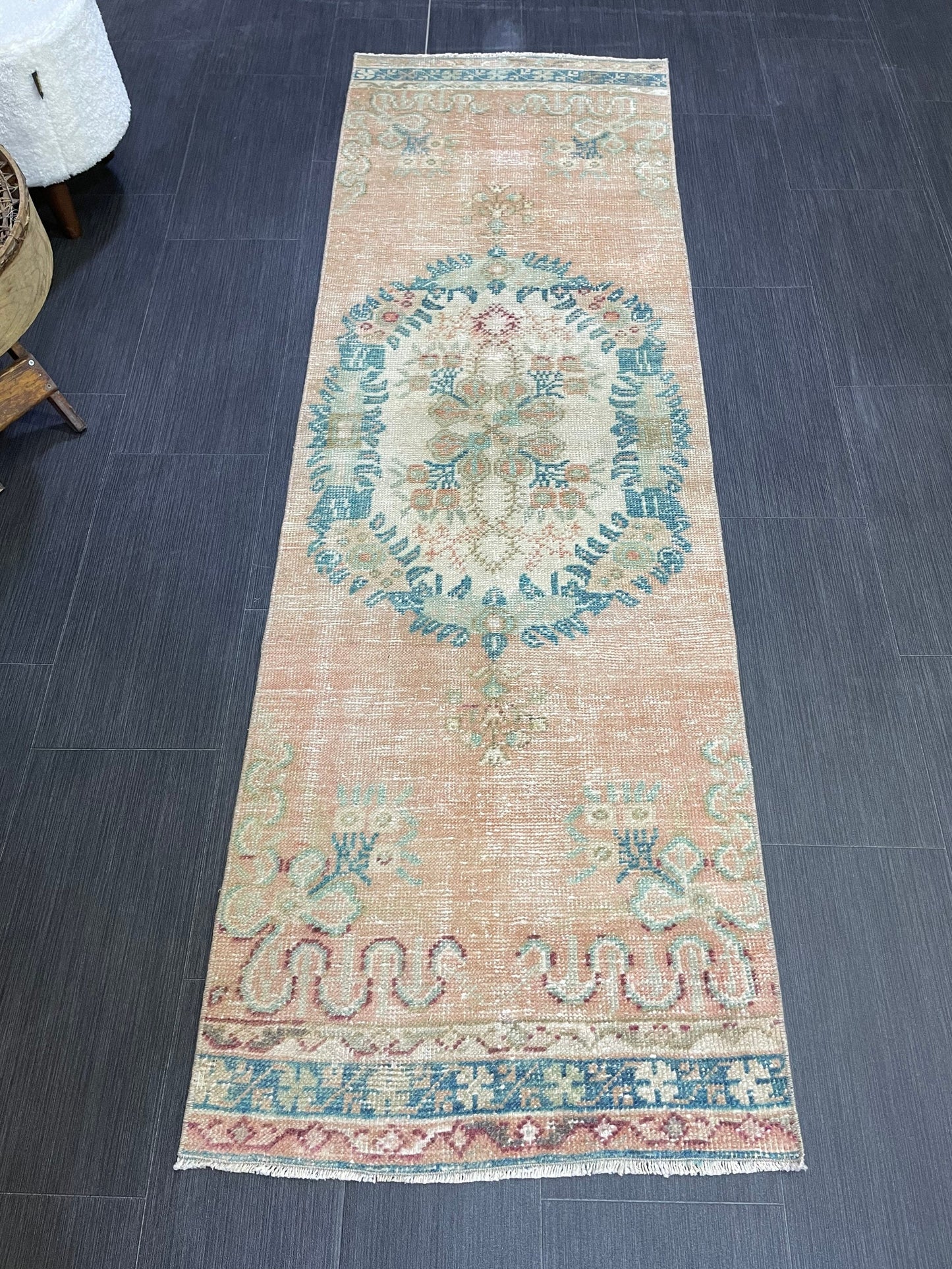 VINTAGE Runner Rug, Turkish Runner 2.2 x 6.9 Rug, Handmade Runner Rug, Hallway Runner Rug,Turkish Rug Runner Wool Runner Rug Wool Oushak Rug