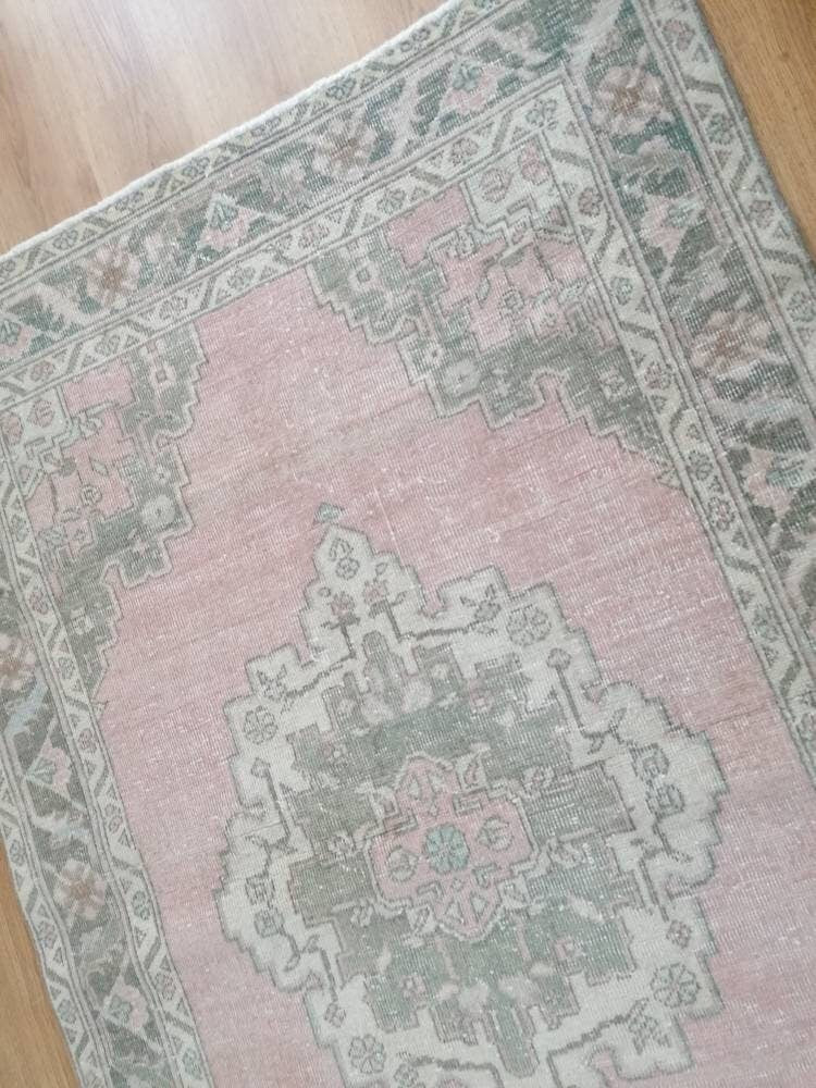 Muted oushak turkish rug 4'2x6'4 pastel vintage rug, handmade wool rug