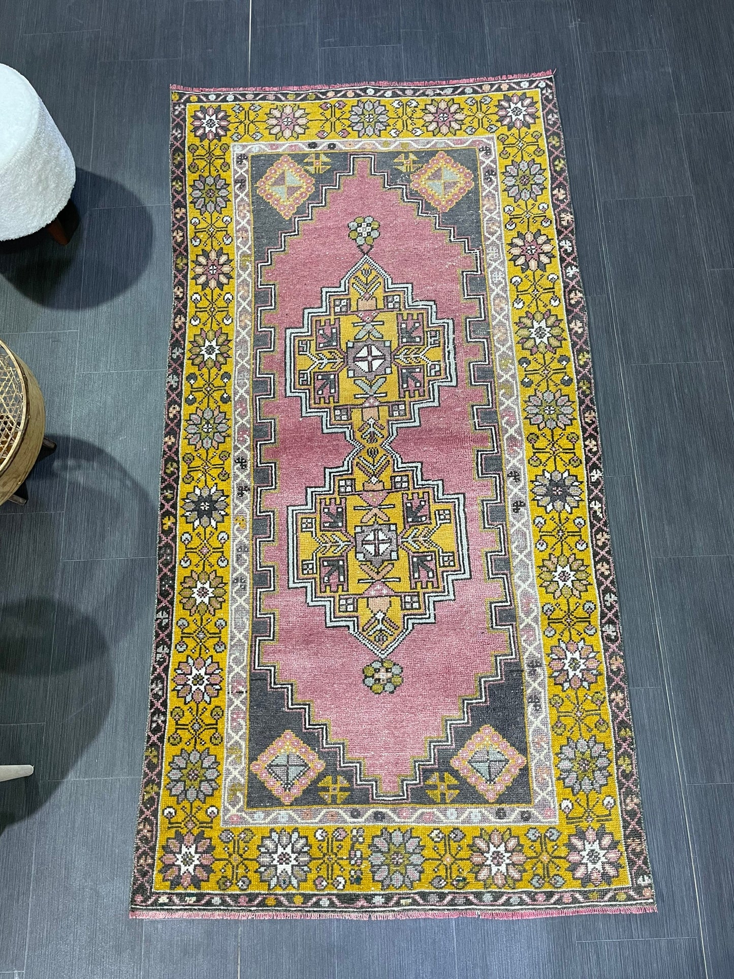 Vintage Rug, Turkish 3.7 x 7 Rug Oushak Rug, Handmade Rug, Muted Rug, Vintage Turkish Rug, Farmhouse Rug, Vintage Rug, Wool rug