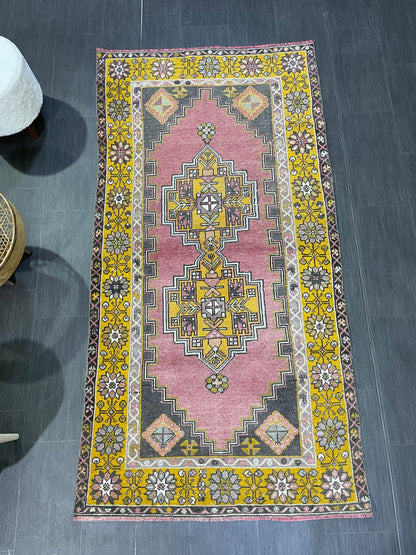 Vintage Rug, Turkish 3.7 x 7 Rug Oushak Rug, Handmade Rug, Muted Rug, Vintage Turkish Rug, Farmhouse Rug, Vintage Rug, Wool rug