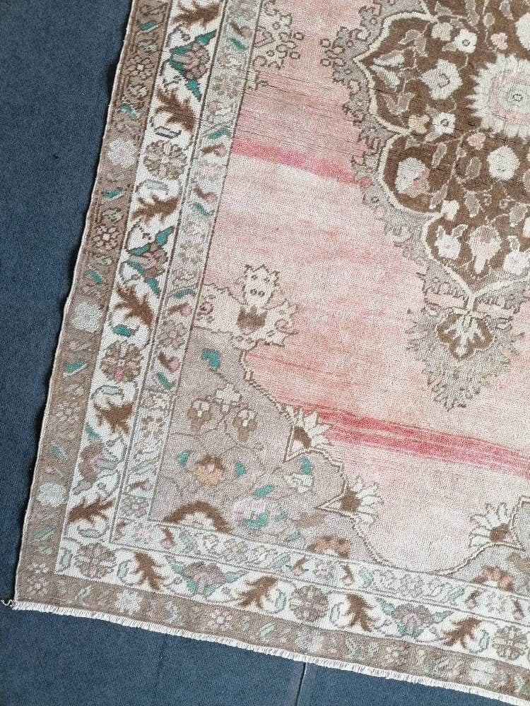 Vintage wool rug, turkısh hand made rug 4'9x7'3 oushak rug, living room rug