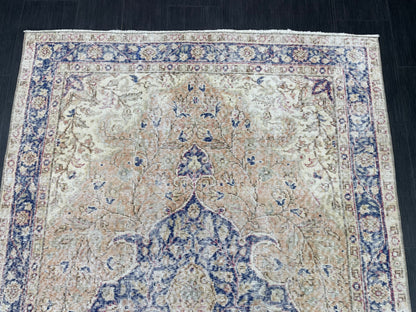 Persian RUG Vintage TURKISH 5 x 8.7 Rug Blue Vintage Rug Wool Oushak Rug Handmade Rug Hand Knotted Rug Natural Wool Rug