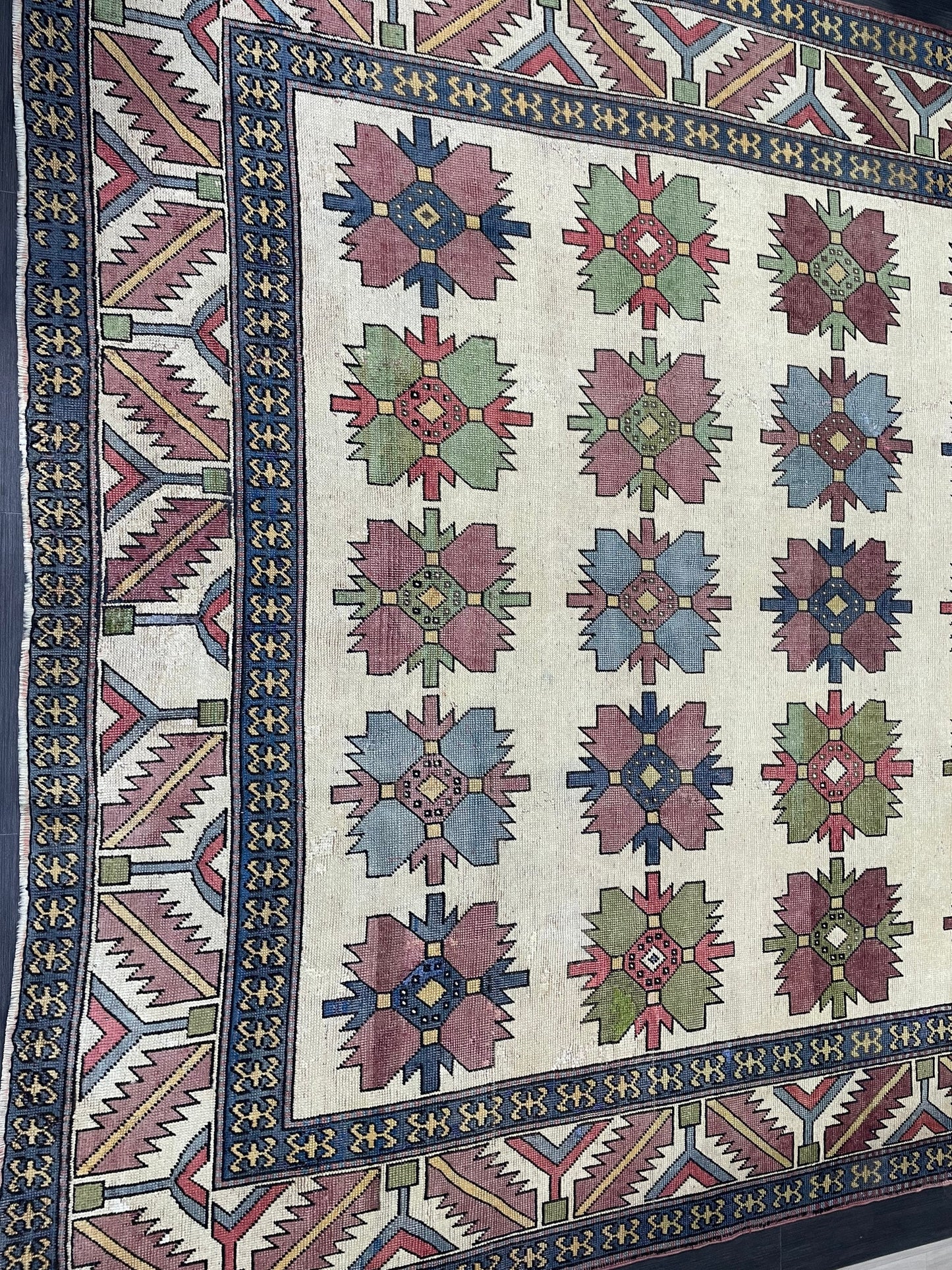 Vintage OUSHAK RUG, TURKISH 8.5 x 13.3 Rug, Large Persian Rug, Vintage Oriental Rug, Vintage Handmade Rug, Blue Wool Rug