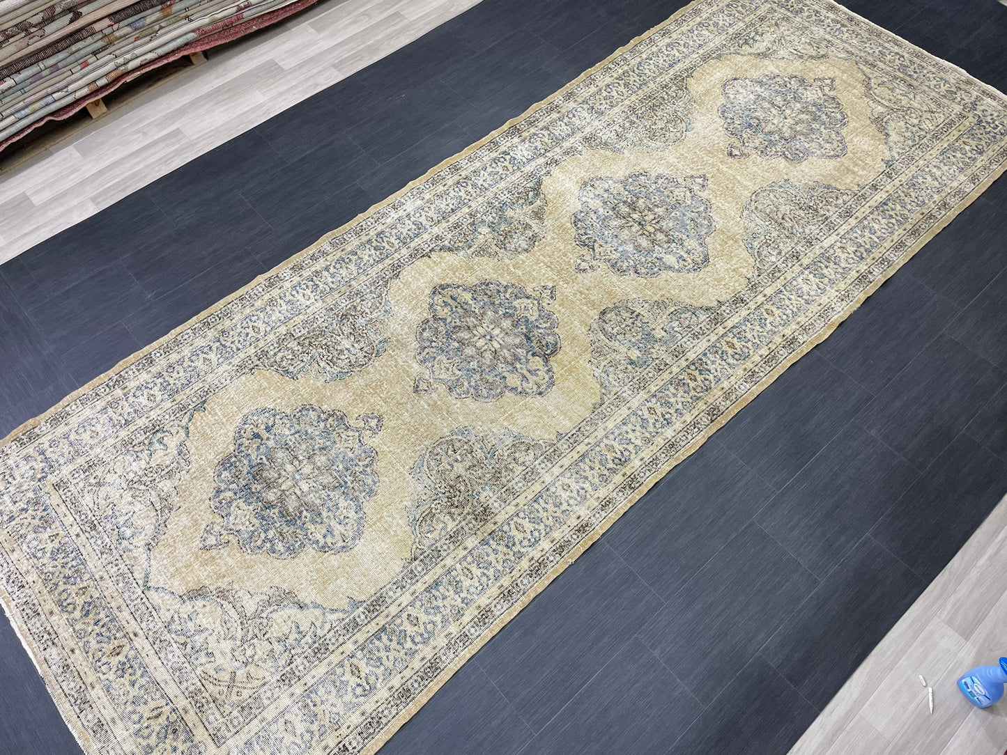 Vintage Hand Knotted Rug Vintage 5x13 Runner Oushak Runner Rug Turkish Runner Rug Vintage Runner Rug Star Kitchen Runner Natural Wool