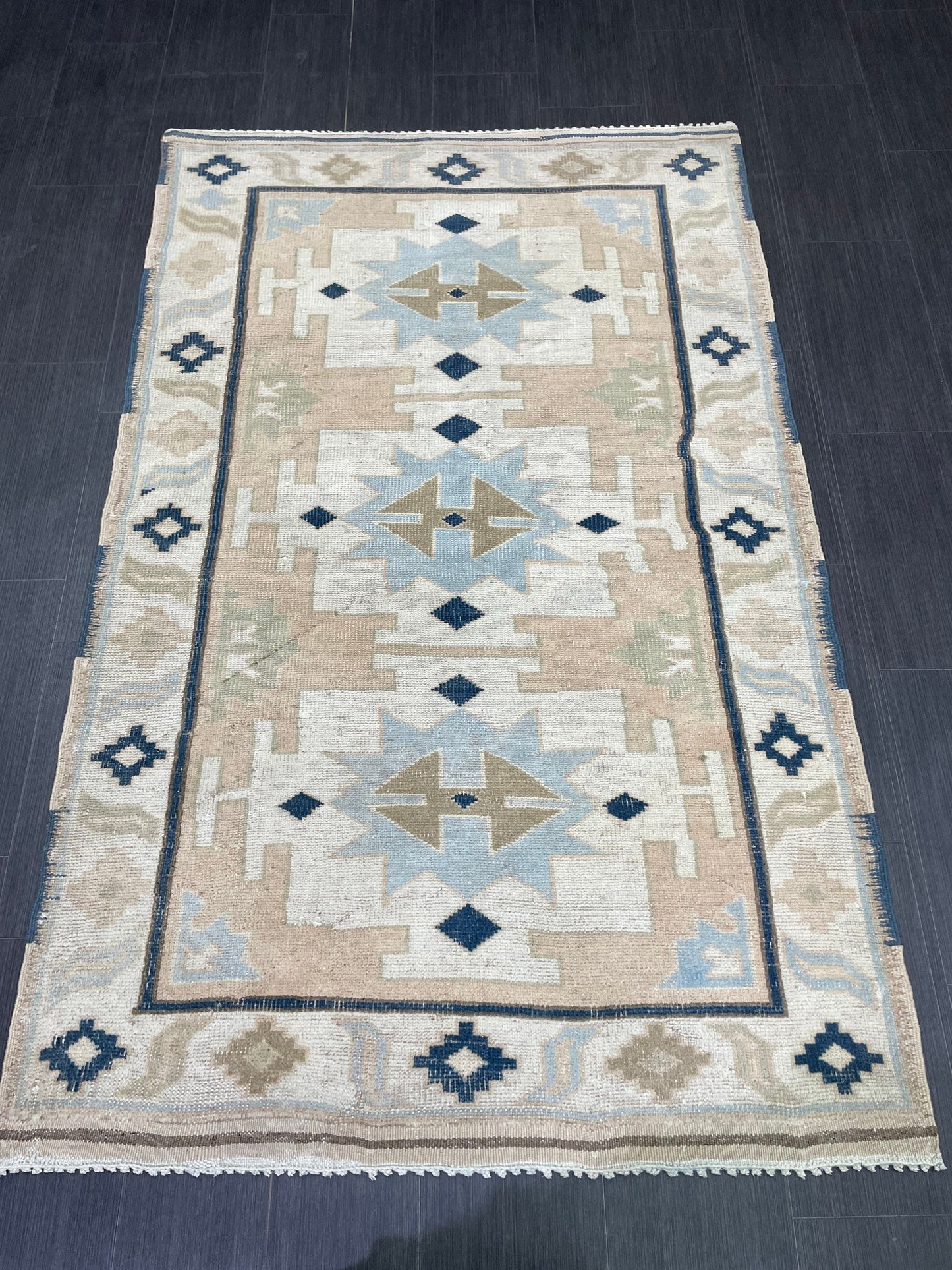 Vintage Rug TURKISH 4.3 x 6.9 Rug Handmade Rug Vintage Persian Rug Oushak Rug  Hand Knotted RugTurkish Rug Vintage Oushak Rug, Wool Rug