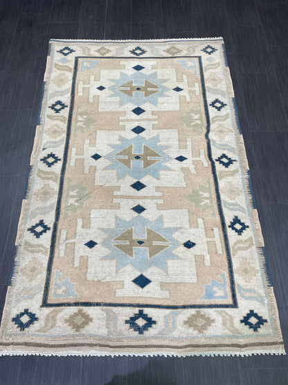 Vintage Rug TURKISH 4.3 x 6.9 Rug Handmade Rug Vintage Persian Rug Oushak Rug  Hand Knotted RugTurkish Rug Vintage Oushak Rug, Wool Rug