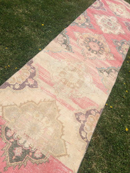 13 x 3 VINTAGE RUNNER Rug, Muted Vintage Turkish Runner Rug, Oushak Runner Rug, Hand woven Rug, High Quality wool runner Rug,3x13 Runner