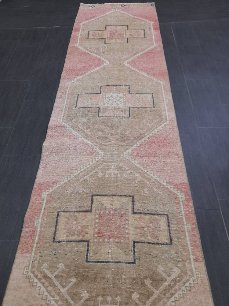 Pink Vintage Runner Rug 2.7 x 13.8 Long Turkish Runner Rug Oushak Runner Oriental Kitche RUNNER Rug Varigated Blush Rug Hallway RUG Runner