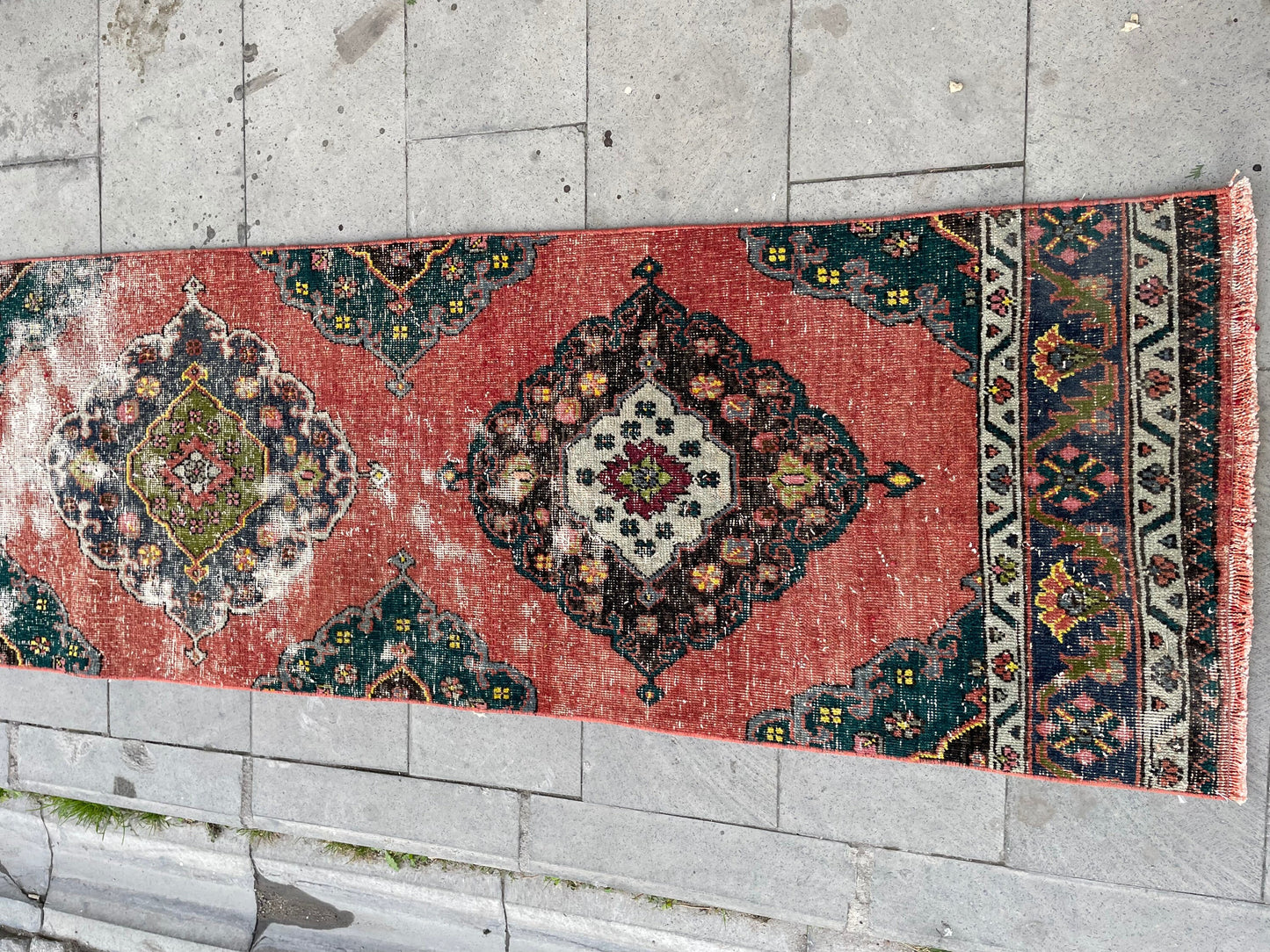 Staircase Runner Rug 2.5 x 16.4 Extra Long Wool TURKISH Runner Rug Handmade Runner Rug VINTAGE Runner Hand Knotted Runner Distressed rug