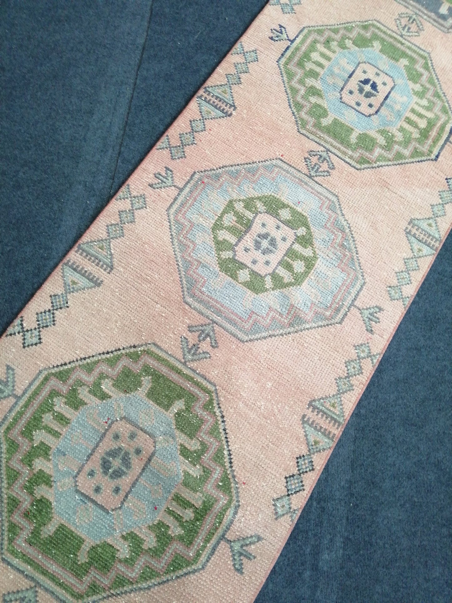 2.3 x 11.2 Oushak Runner Turkish Runner Rug Vintage Runner Rug Hallway Runner Rug Turkish Rug Runner Wool Runner Rug Green and Pink Runner