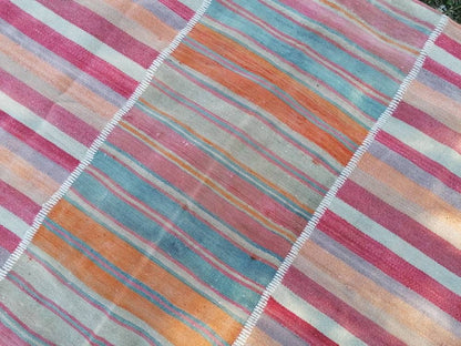 Flatwoven kilim rug 6'4x8'8  stripe hand made rugs, vintage turkish rugs oushak rug vintage oushak rug, wool rug