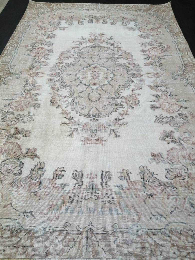 Floral Muted OUSHAK RUG 10.3 x 6.6 TURKISH Rug Oriental Vintage Wool Rug Muted Hand Made Rugs Vintage Turkish Rug
