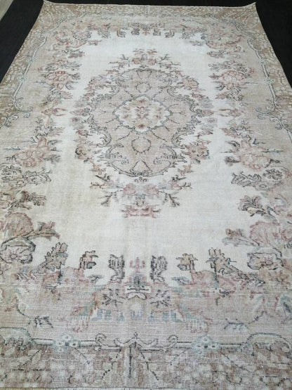 Floral Muted OUSHAK RUG 10.3 x 6.6 TURKISH Rug Oriental Vintage Wool Rug Muted Hand Made Rugs Vintage Turkish Rug