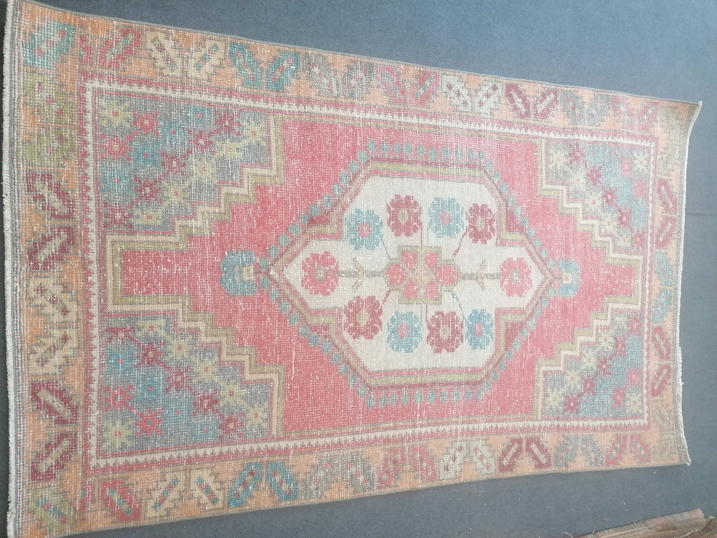 Vintage blue rug 3'10x6'1 oushak rug handmade wool rug, living room rug